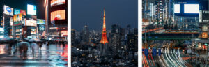 Tokyo City, Shibuya Crossing and Shinjuku Triptych photo set