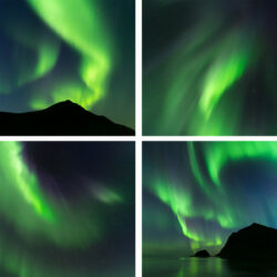 Photo print set of the Aurora Borealis northern lights in the Lofoten Islands in Norway