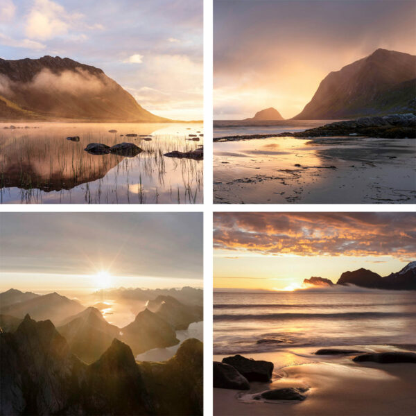 Lofoten Islands midnight sun quadriptych photo set