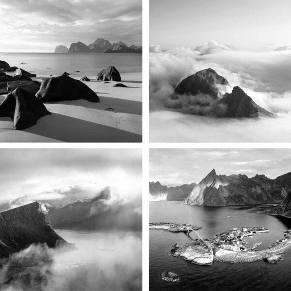 Lofoten Islands b&w quadriptych photography set