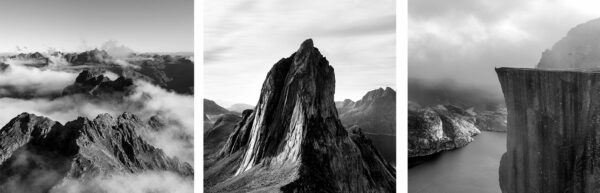 Triptych photography Print set of Norway B&W