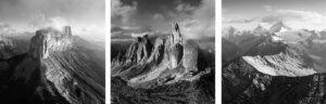 European alps in black and white three photo set