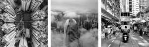 Black and white triptych photography of Hong Kong City