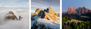 Triptych photo set of the Italian Dolomites, Tre CIme de Levered, Secada