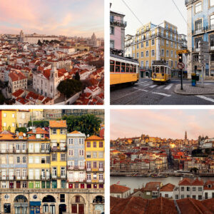Porto and Lisbon Cities in Portugal Quad photo print set